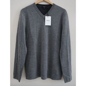 Theory K0881732 Men's Sz M Gray Arnaud Erhart Merino Wool V-Neck Sweater $285